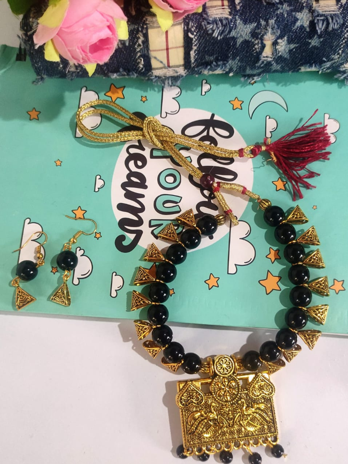 Beaded Gold Plated Choker Set