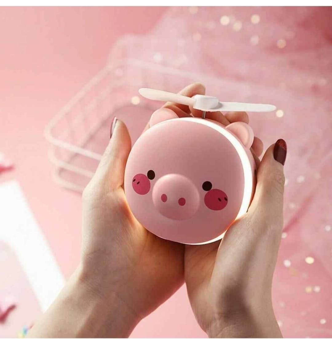 Mini Cartoon Make Up/Mirror with LED Lights USB Fan - Image 2