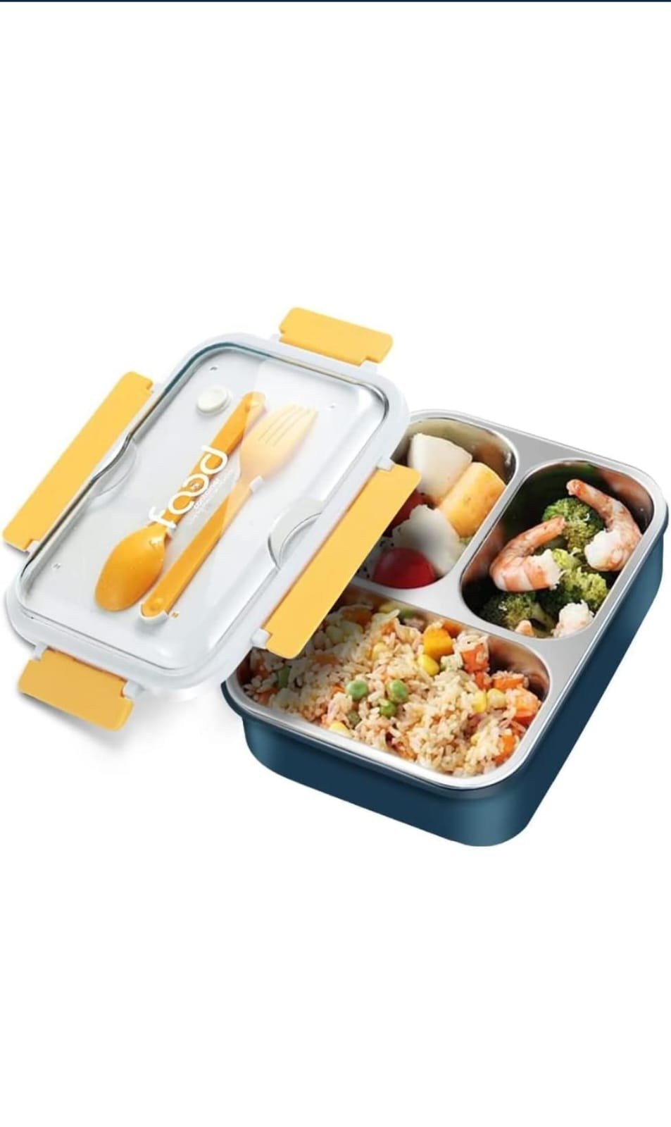 Stainless Steel 3 Compartment Lunch Box For Boys/Girls/School/Office-Multicolour - Image 3
