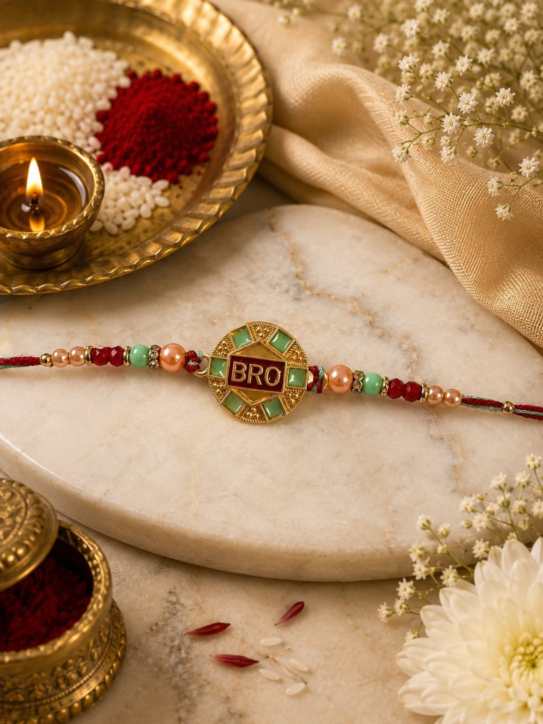BRO Designer Rakhi for Brother | Premium Beaded Handmade Rakhi with Roli Tikka| Raksha Bandhan Special / Rakhi Pack of 2