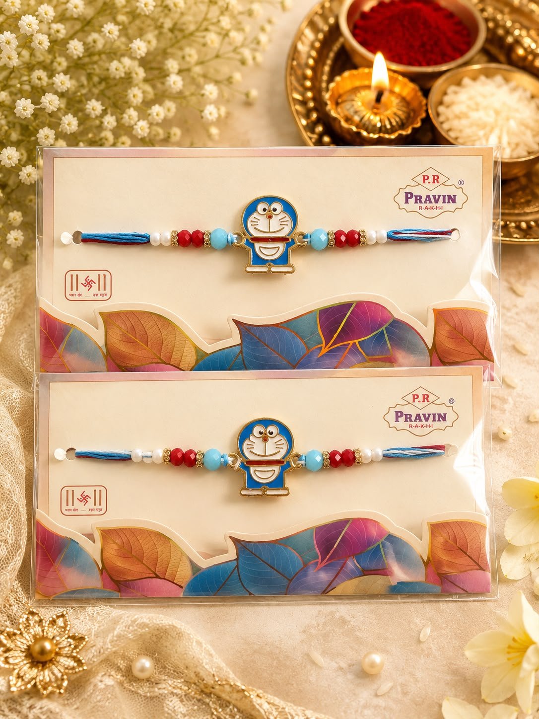 Doraemon Designer Rakhi for Kids | Handmade Cartoon Character Rakhi for Brother with Roli Tikka| Raksha Bandhan Gift / Rakhi Pack of 2