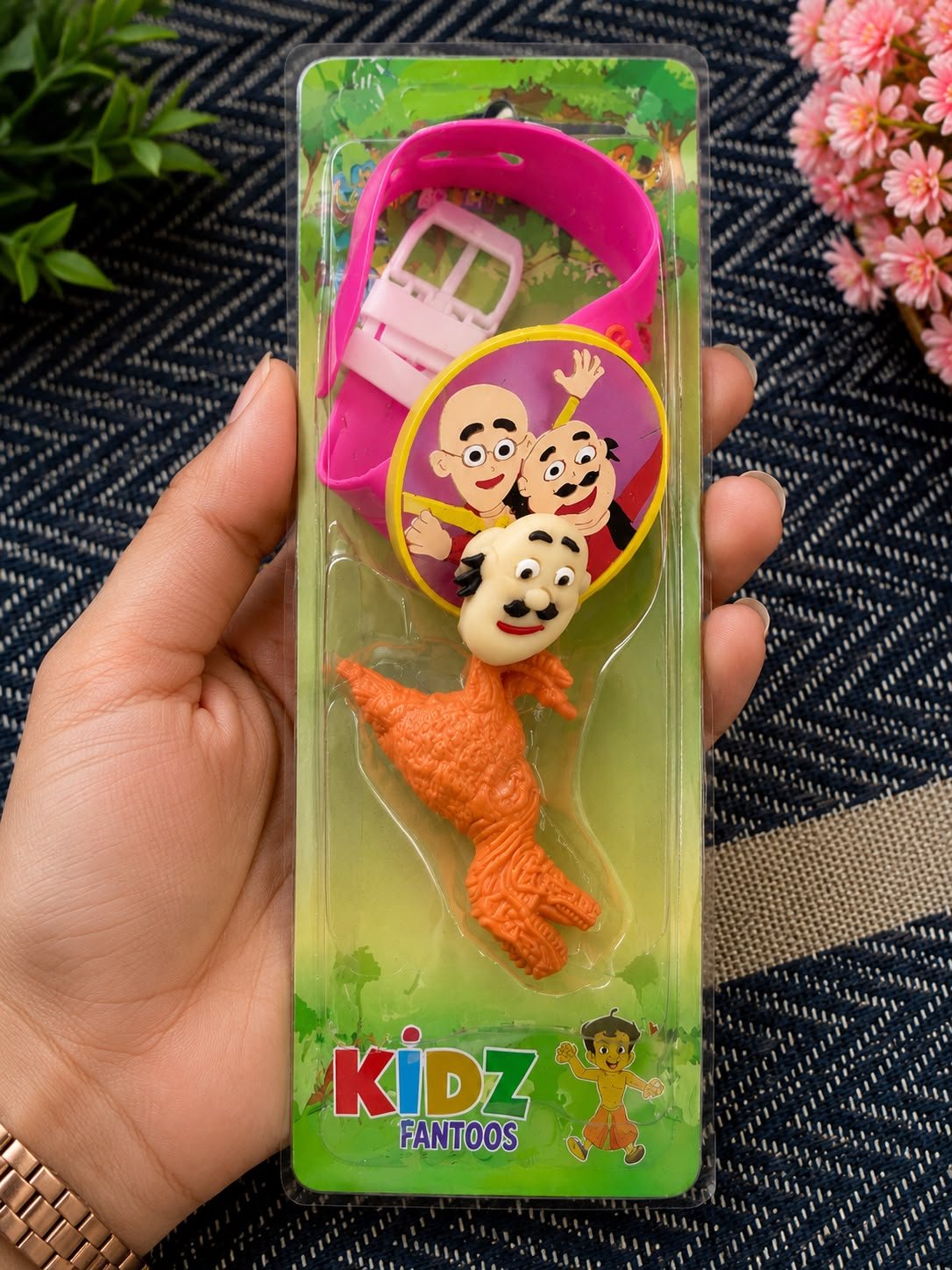 Motu Patlu Kids Silicone Wrist Spinner Band Rakhi with Dino Eraser