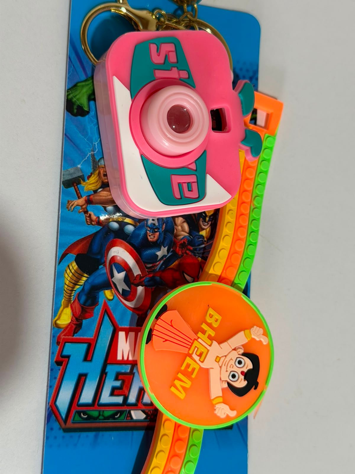 Chhota Bheem Kids Rakhi Gift Set with Mini Camera Keychain,Light Projector & Adjustable Silicone Wrist Band with LED Light