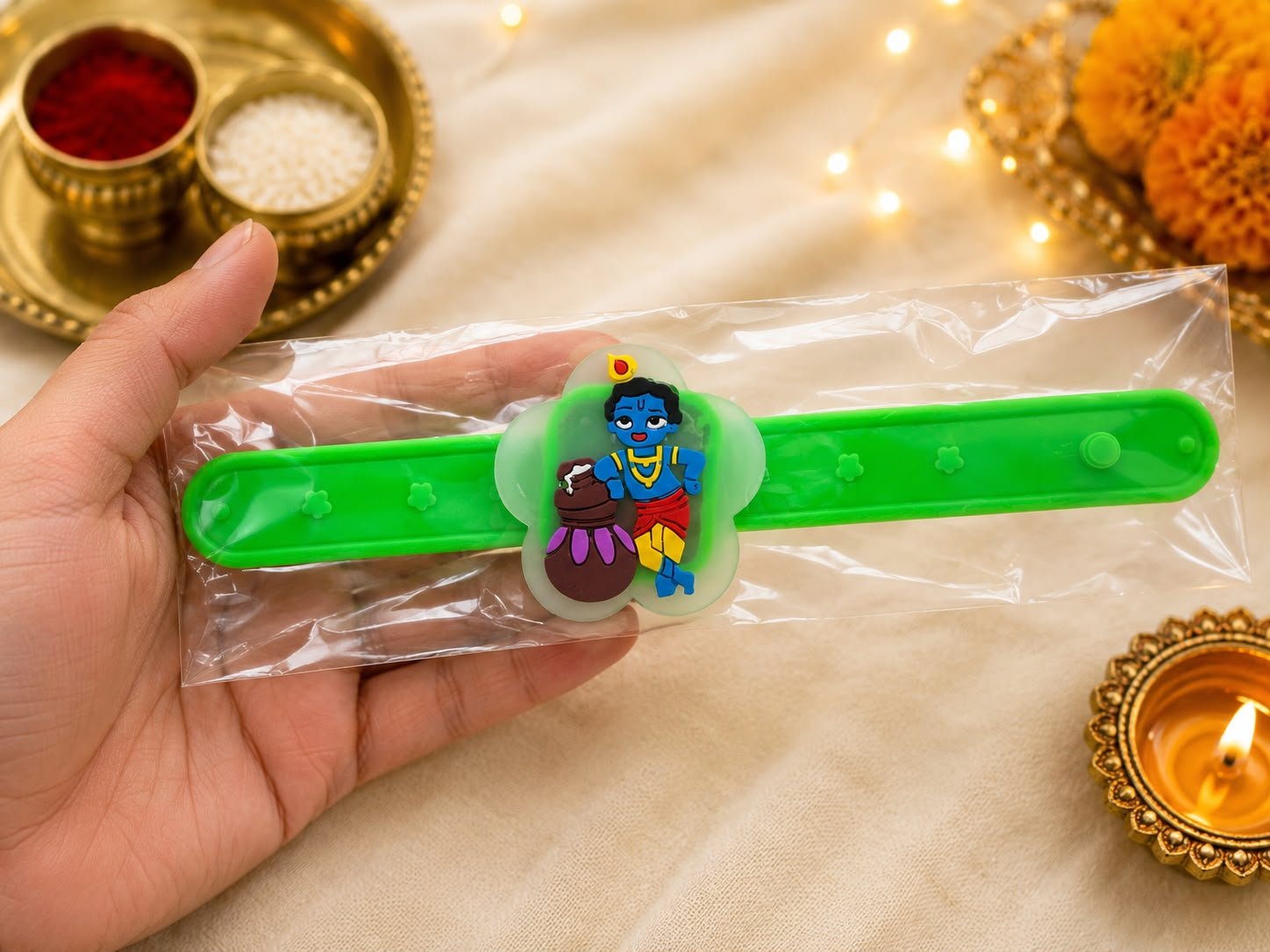 Bal Krishna Kids Silicone Rakhi with LED Light | Adjustable Cartoon Wrist Rakhi for Brother with Roli Tikka| Raksha Bandhan Gift