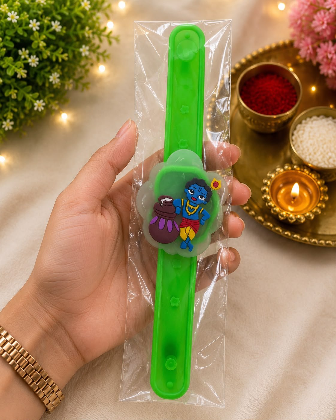 Bal Krishna Kids Silicone Rakhi with LED Light | Adjustable Cartoon Wrist Rakhi for Brother with Roli Tikka| Raksha Bandhan Gift - Image 2