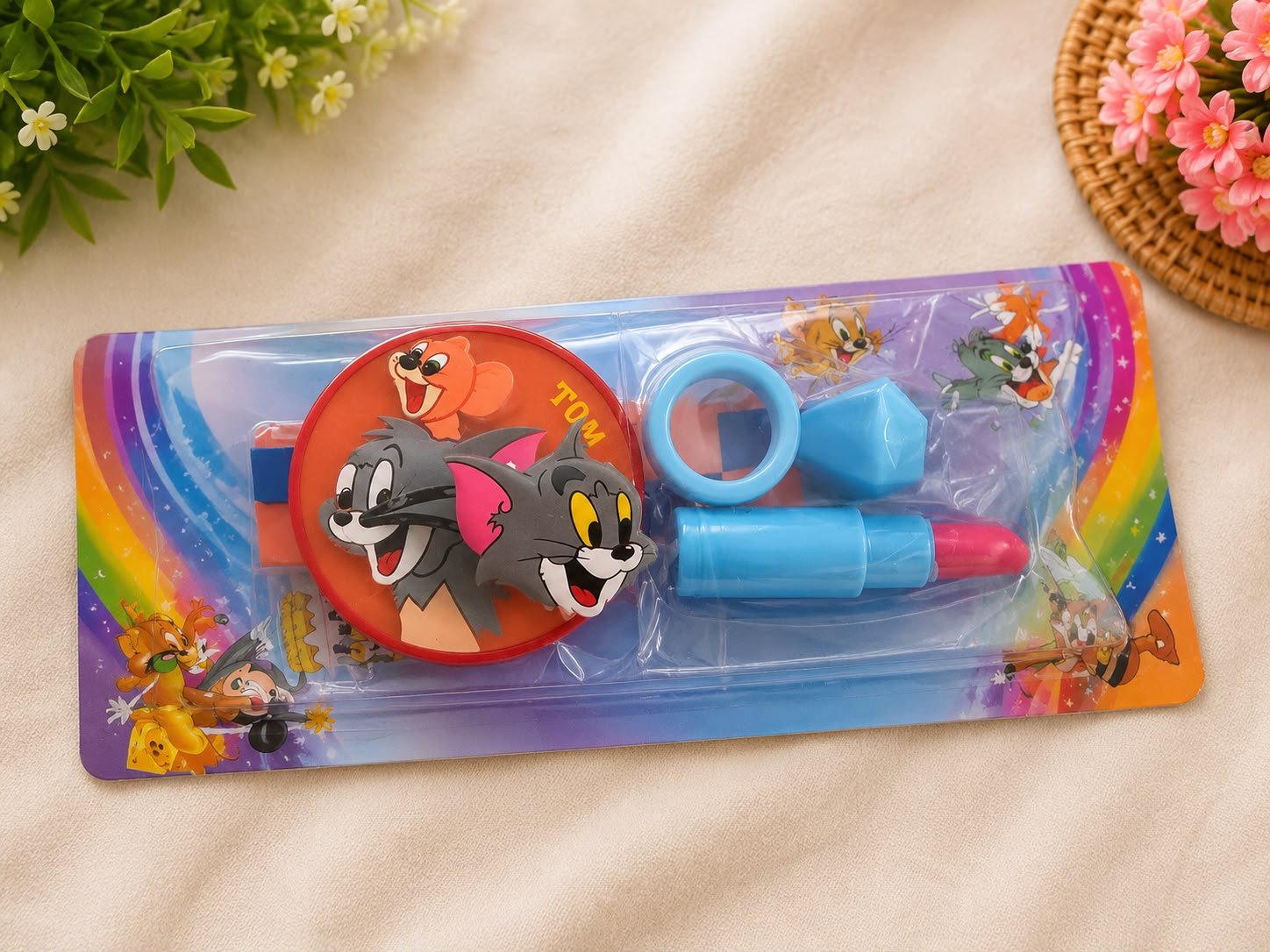 Tom & Jerry Kids Silicone Wrist Spinner Band Rakhi with Lipstick Ring Eraser - Image 2