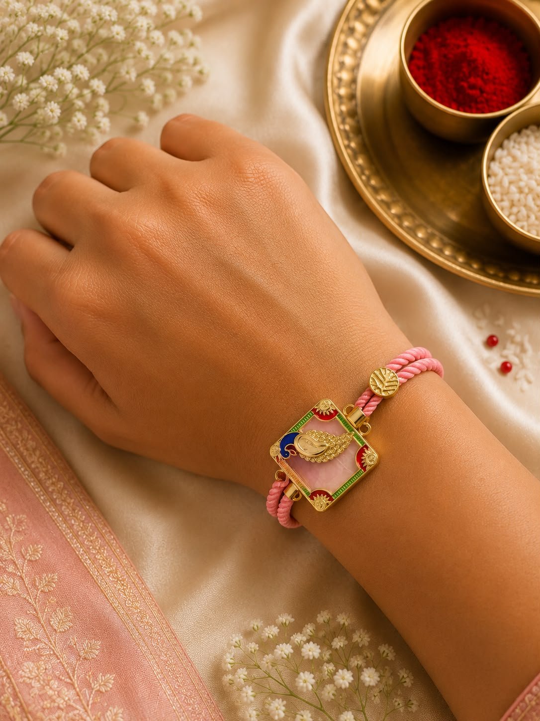 Premium Peacock Designer Adjustable Rope Rakhi with Gift Box included & Roli Tikka - Image 2
