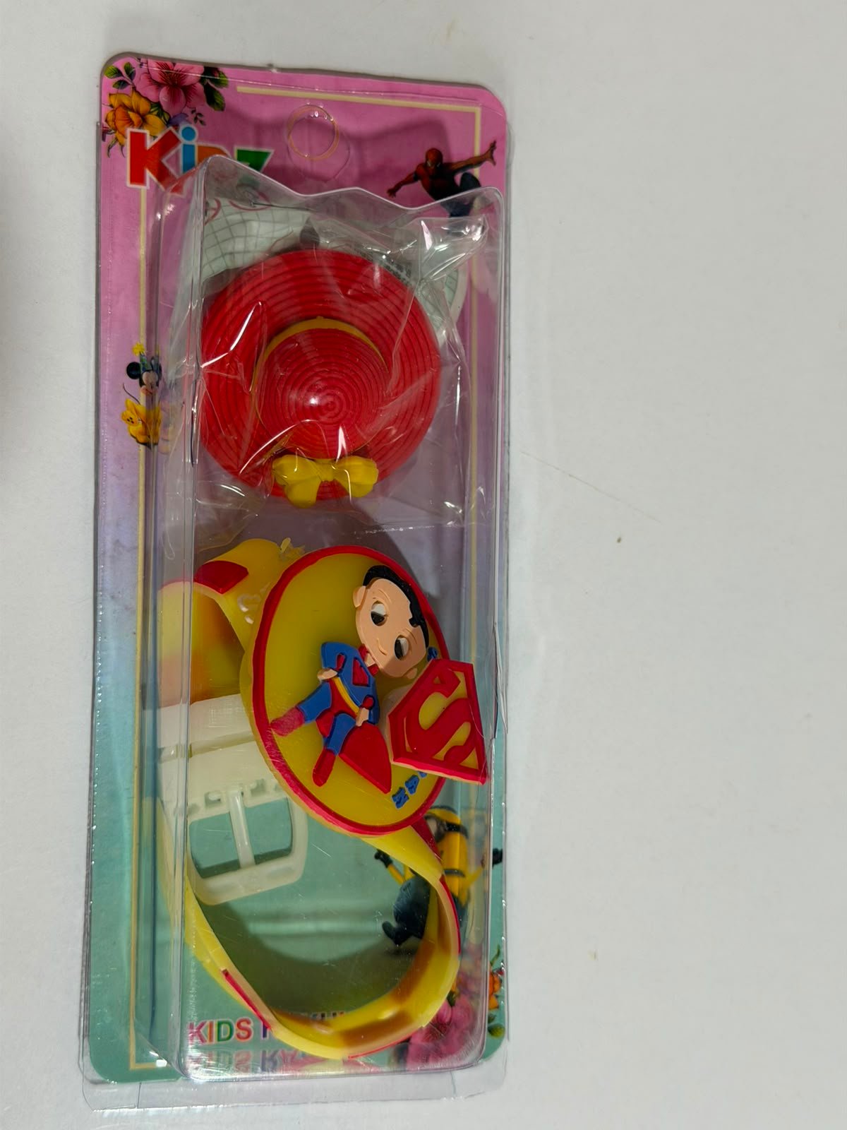 Superman Kids Silicone Wrist Spinner Band Rakhi with Round Hat Eraser