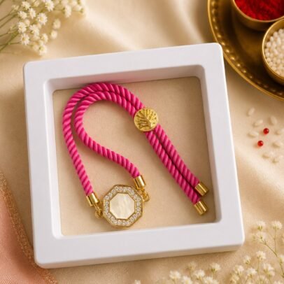 Premium Octagon Pearl Designer Rope Rakhi with Gift Box included &  Roli Tikka
