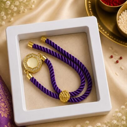 Premium Royal Purple Octagon Designer Rope Rakhi with Gift Box included &  Roli Tikka