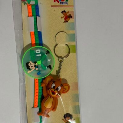 Ben 10 Silicone Slap Band Rakhi with Jerry Mouse Keychain for Kids,LED Light & Roli Tikka | Raksha Bandhan Gift