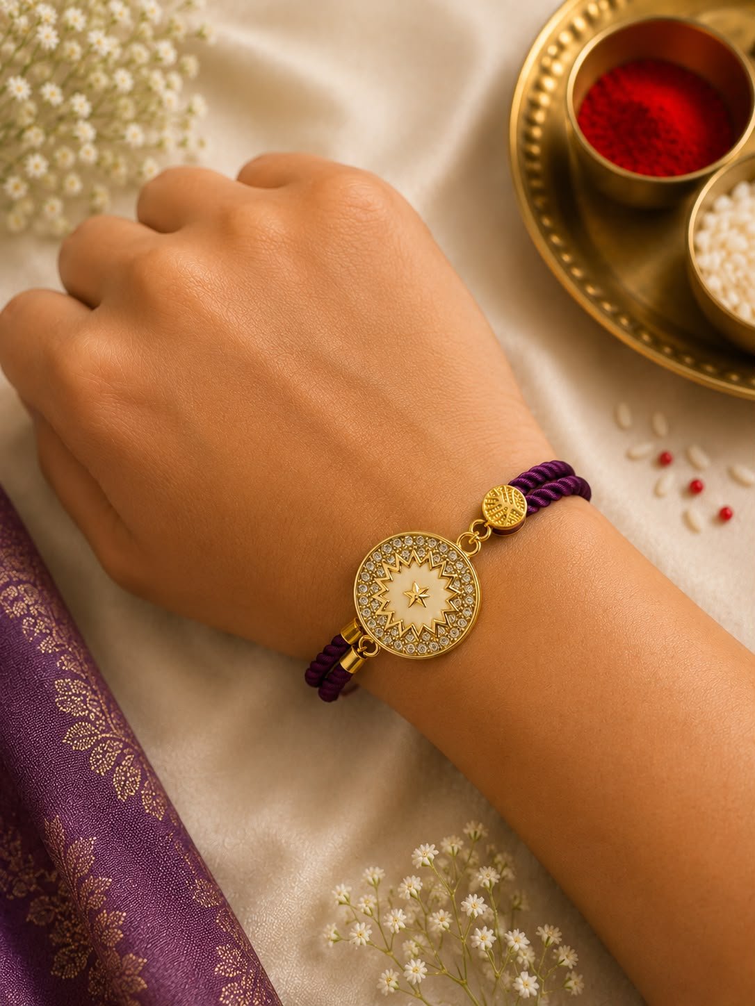 Premium Starburst Crystal Adjustable Rope Rakhi with Gift Box included & Roli Tikka - Image 2