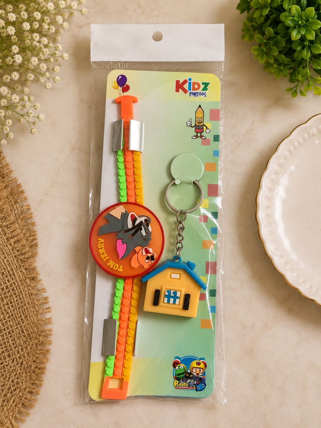 Tom & Jerry Silicone Slap Band Rakhi with House Keychain for Kids,LED Light & Roli Tikka | Raksha Bandhan Gift - Image 2