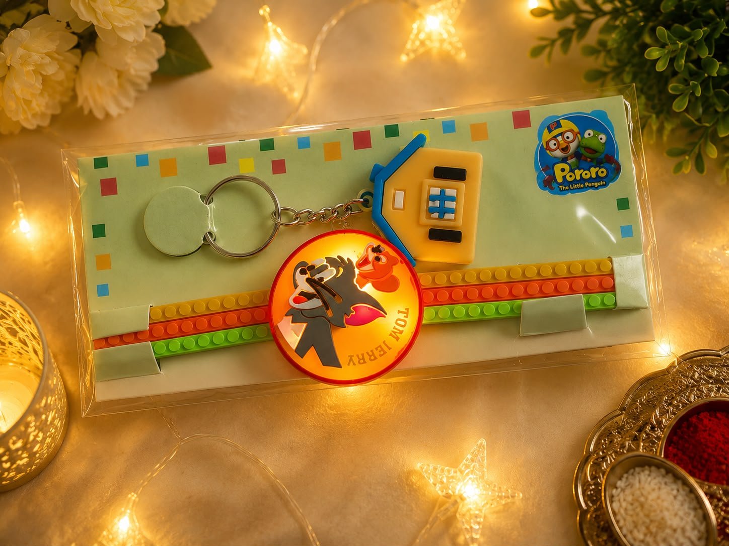 Tom & Jerry Silicone Slap Band Rakhi with House Keychain for Kids,LED Light & Roli Tikka | Raksha Bandhan Gift - Image 3