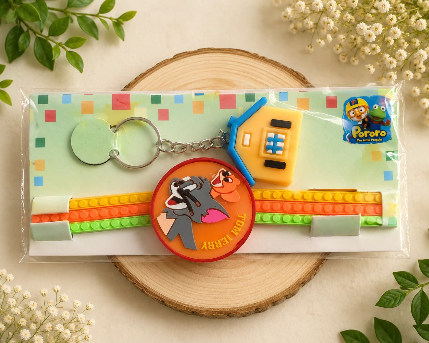 Tom & Jerry Silicone Slap Band Rakhi with House Keychain for Kids,LED Light & Roli Tikka | Raksha Bandhan Gift - Image 4