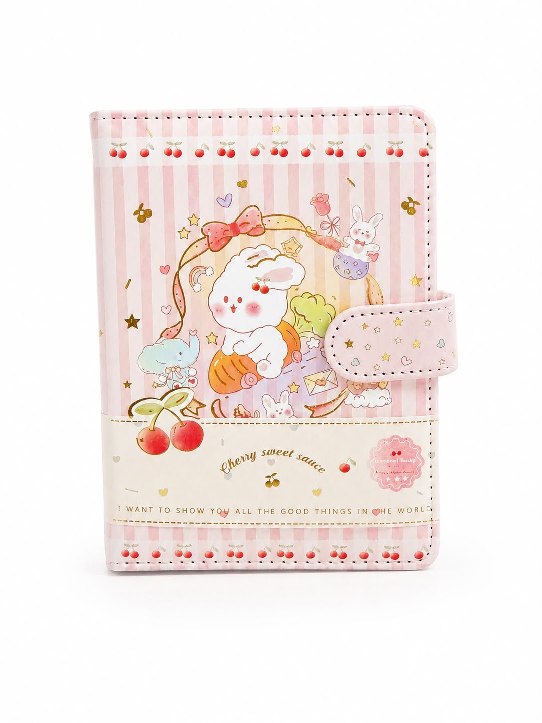 Cute Kawaii Bunny Printed Diary Cover with Strap – Pink A5 Journal