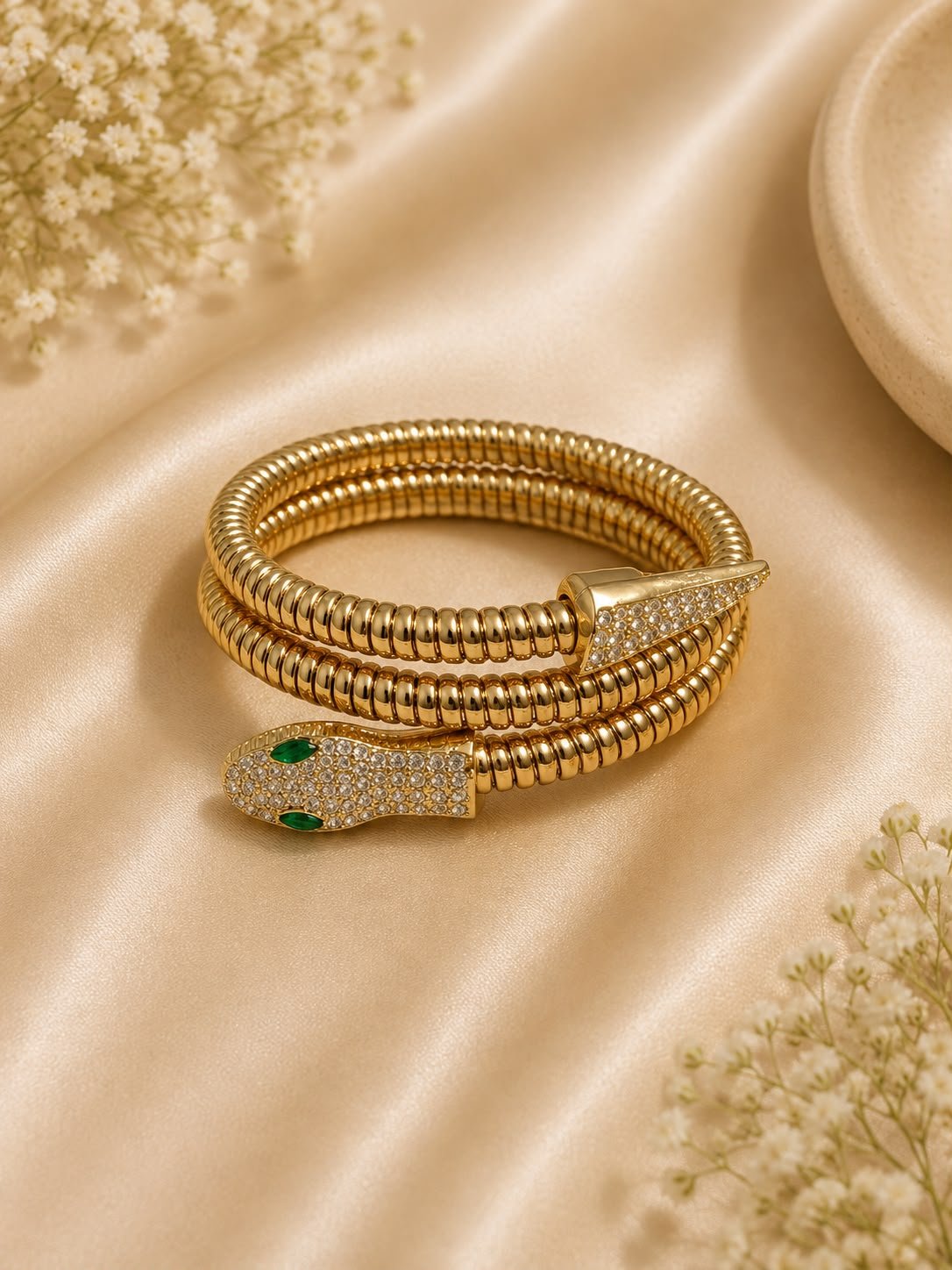 Anti Tarnish Snake Design Gold-Plated Bracelet / Crystal Studded Serpentine Wrap Bracelet / Premium Fashion Jewellery