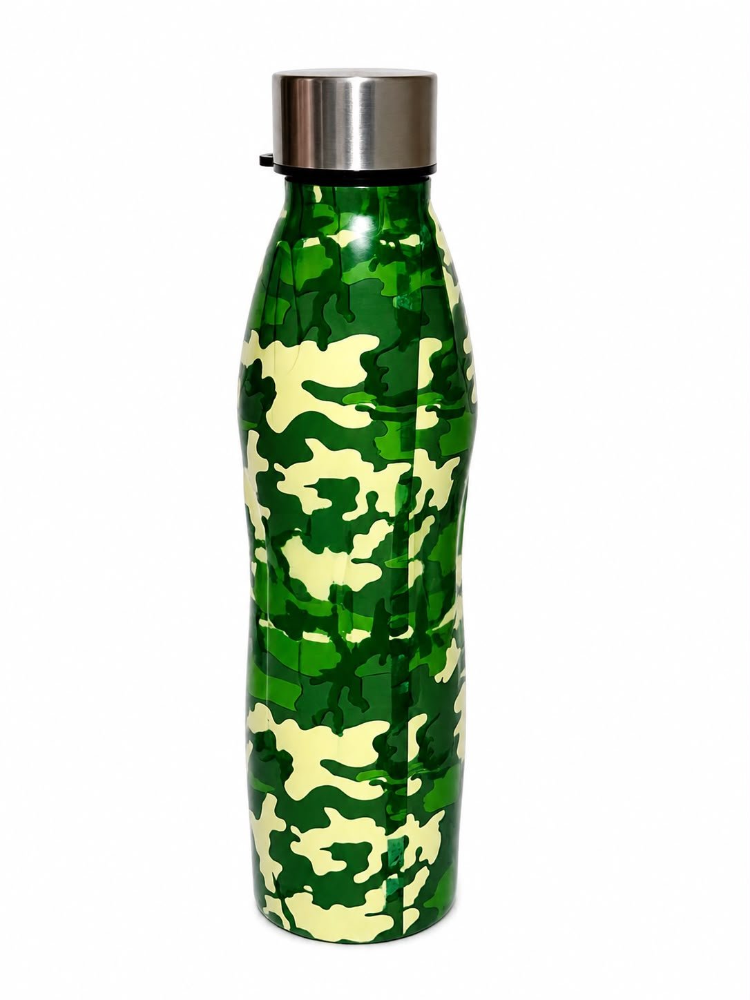 Stainless Steel Vacuum Insulated Water Bottle with Screw Cap, Leakproof Thermal Flask, Green Camouflage Print, 500 ml