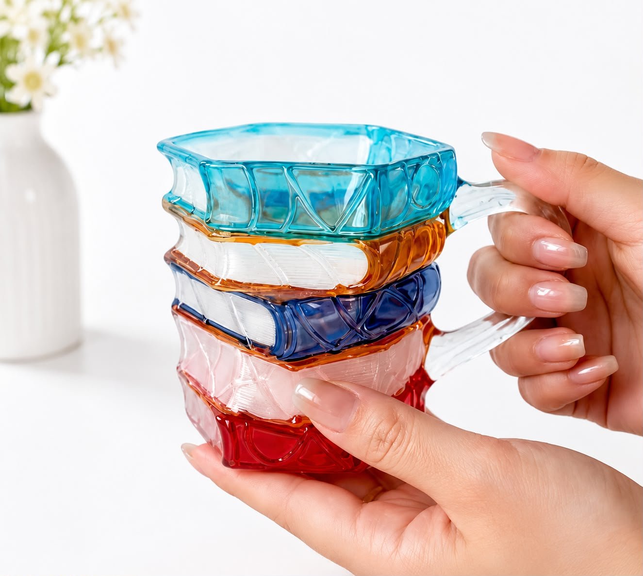 3D Book Glass Mug with Handle – Decorative Tea, Coffee & Juice Cups for Home & Office
