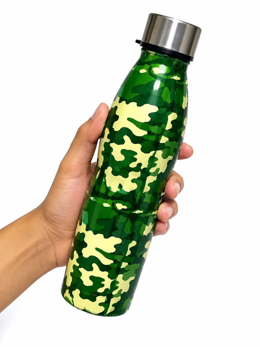 Stainless Steel Vacuum Insulated Water Bottle with Screw Cap, Leakproof Thermal Flask, Green Camouflage Print, 500 ml - Image 2
