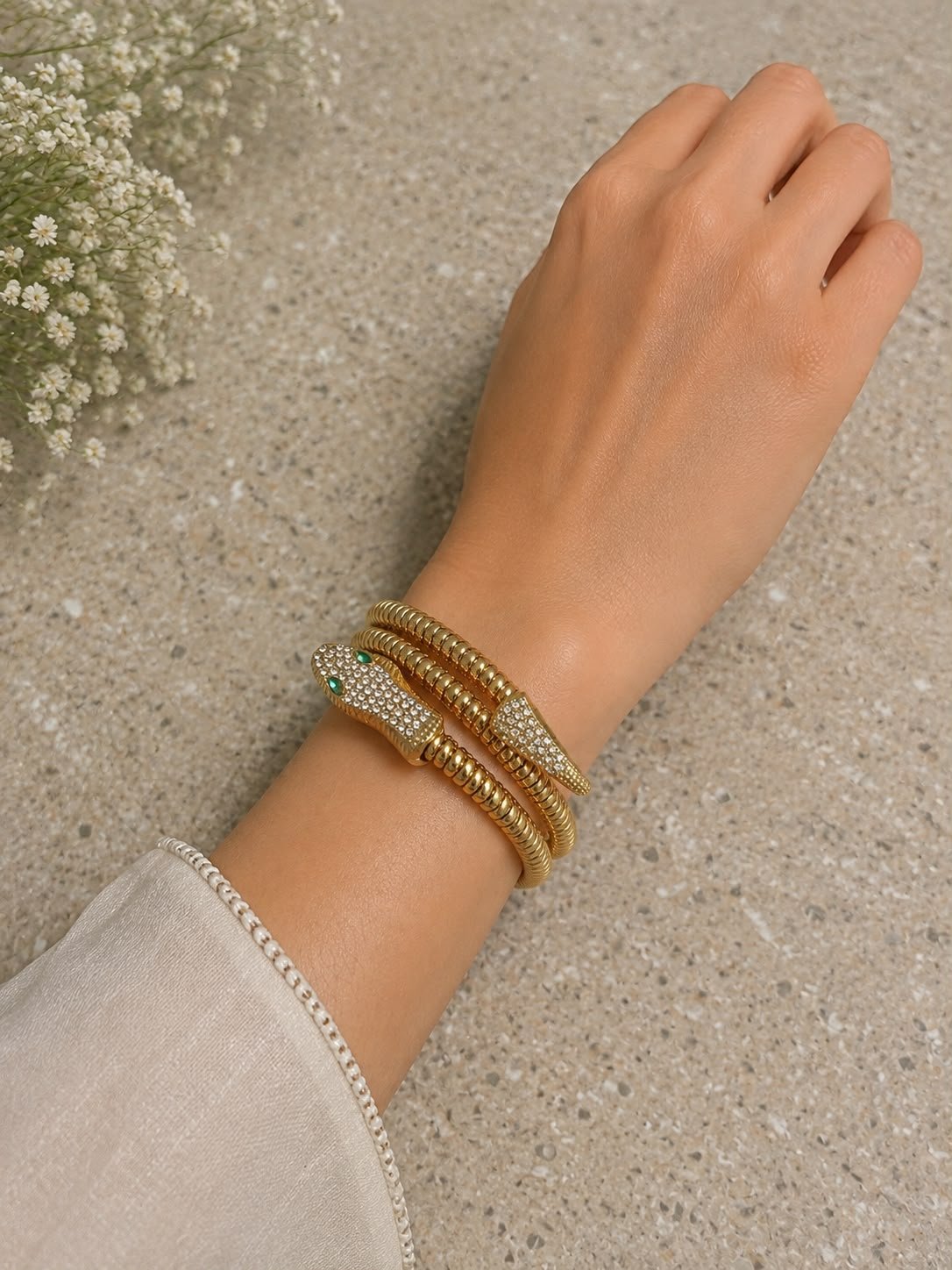 Anti Tarnish Snake Design Gold-Plated Bracelet / Crystal Studded Serpentine Wrap Bracelet / Premium Fashion Jewellery - Image 3