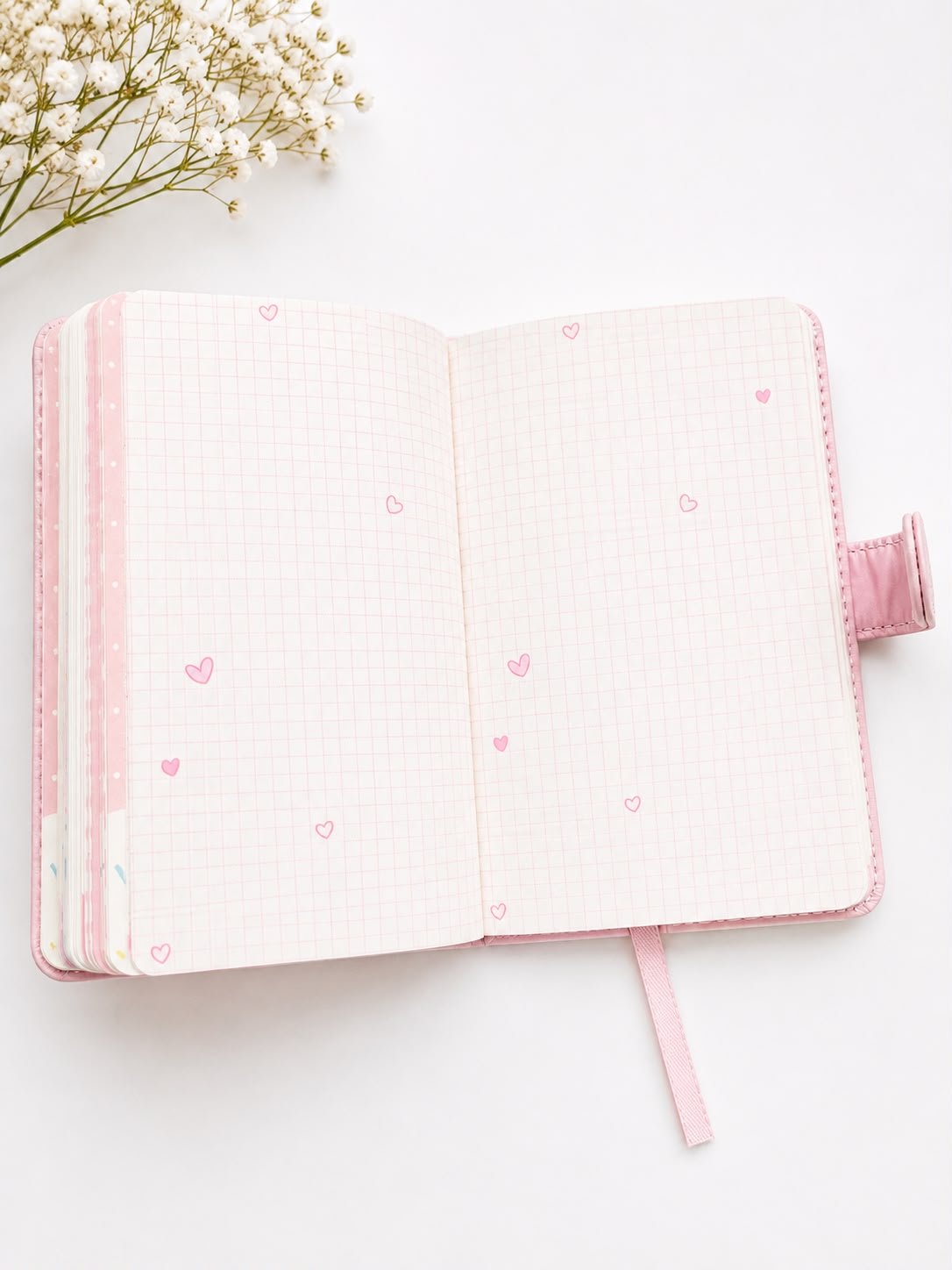 Cute Kawaii Bunny Printed Diary Cover with Strap – Pink A5 Journal - Image 4