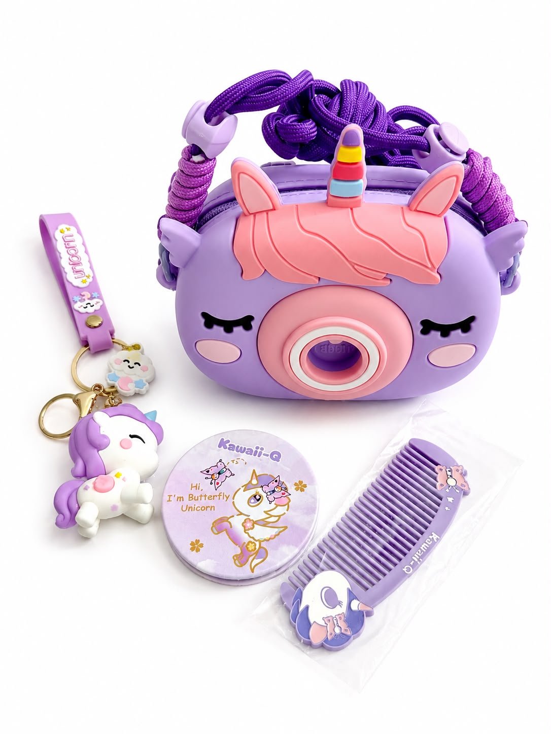 Kids Camera Shape Unicorn Sling Bag for Girls with Hair Comb,Keychain & Mirror included – Cute Cartoon Crossbody Shoulder Bag with Adjustable Rope Strap - Image 7