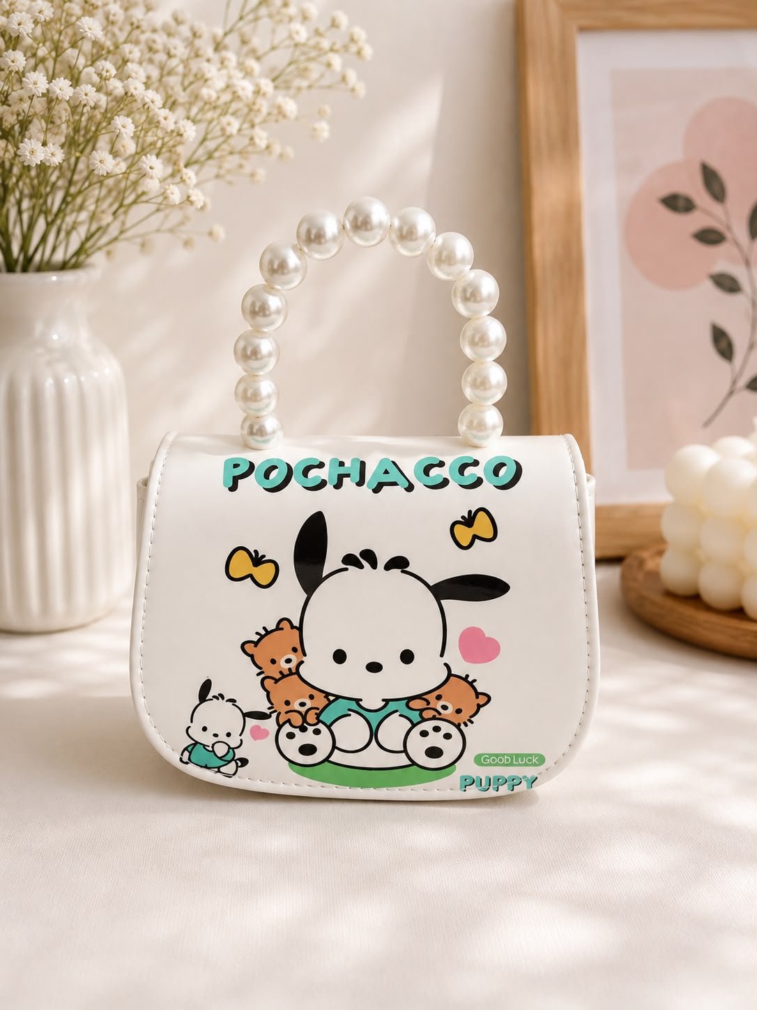 Cute Printed Pearl Handle Mini Handbag for Girls & Kids, Small Fashion Sling Purse with Pearl Handle - Image 12