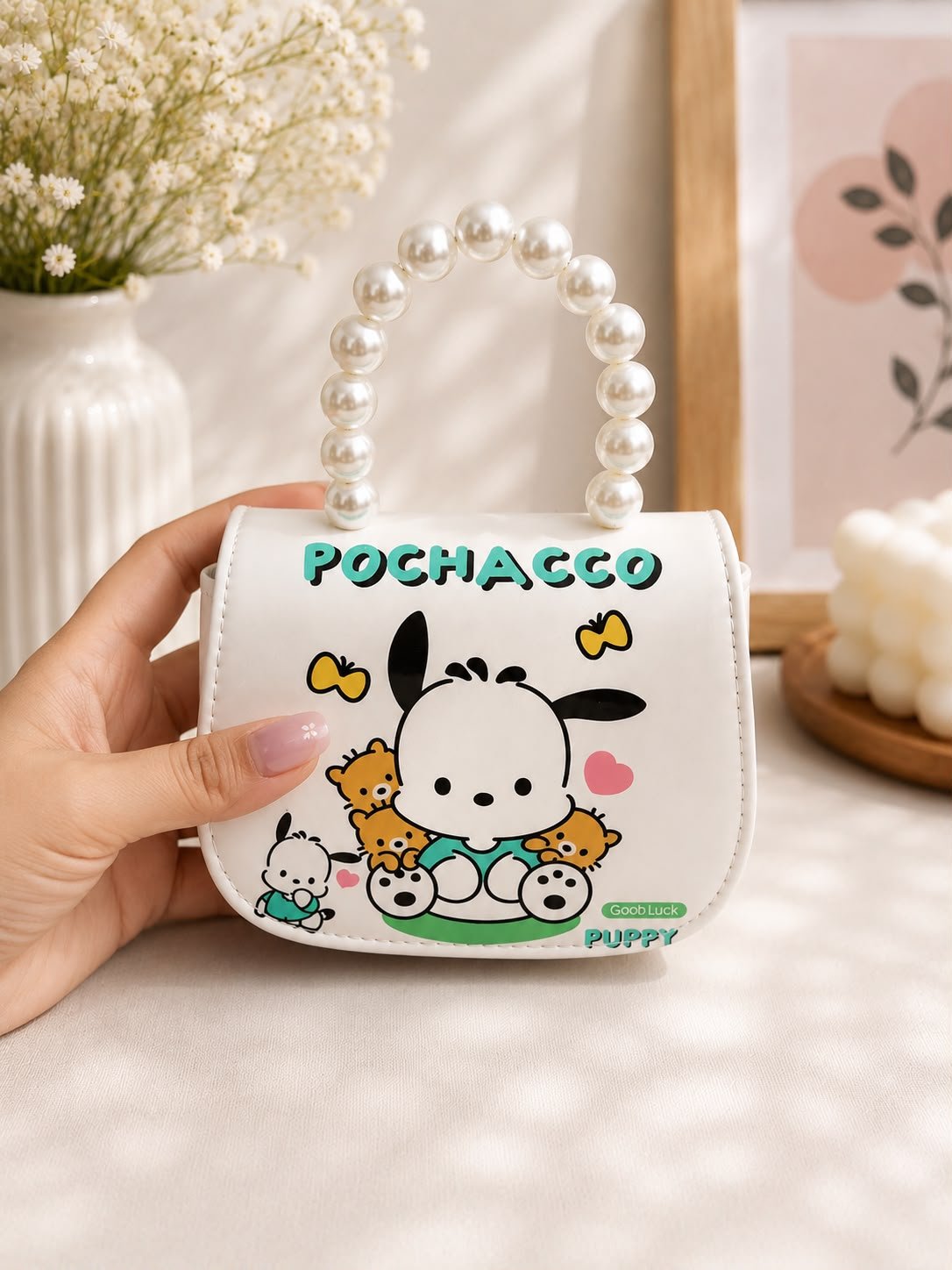 Cute Printed Pearl Handle Mini Handbag for Girls & Kids, Small Fashion Sling Purse with Pearl Handle - Image 13