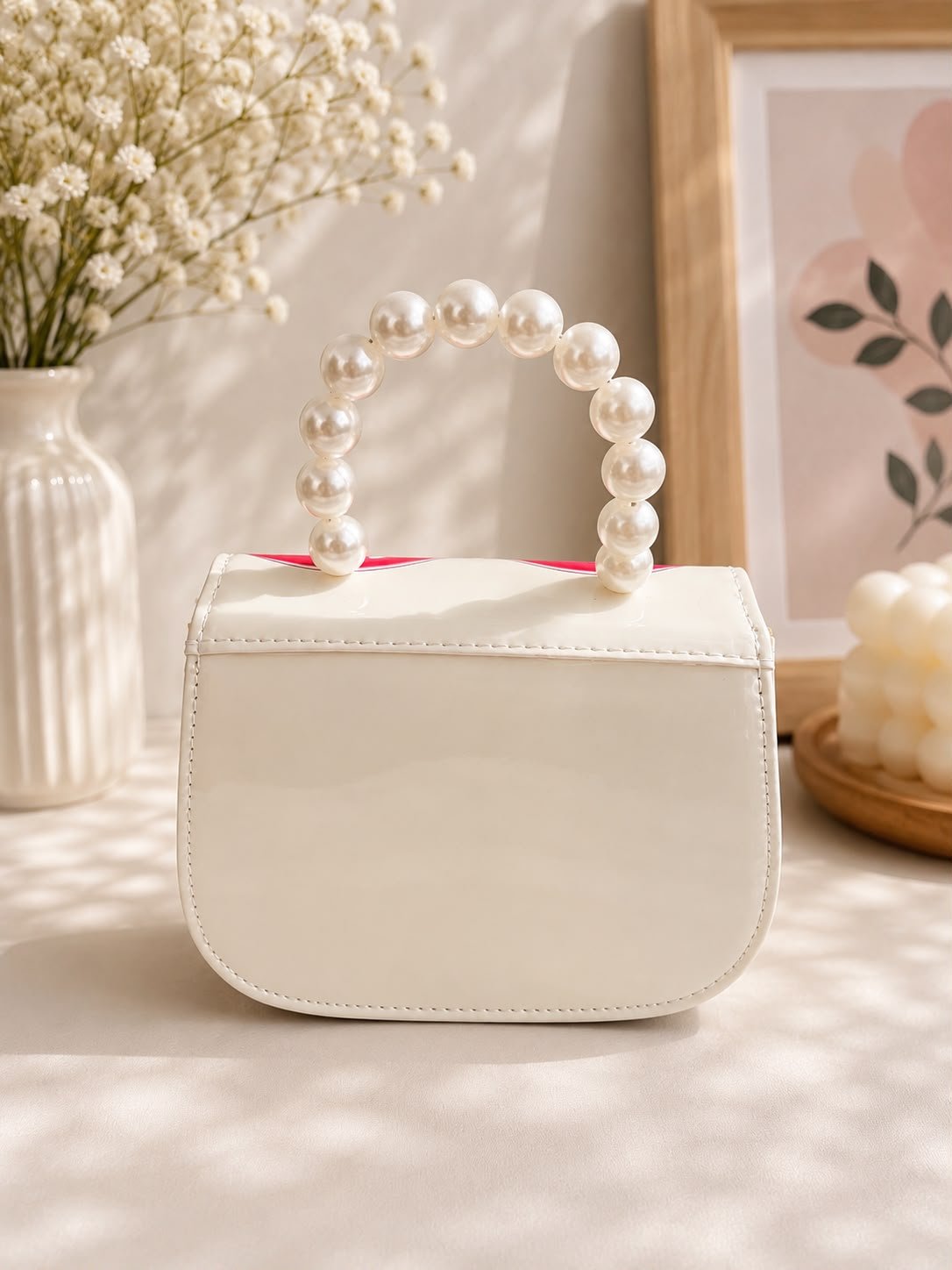 Cute Printed Pearl Handle Mini Handbag for Girls & Kids, Small Fashion Sling Purse with Pearl Handle - Image 14