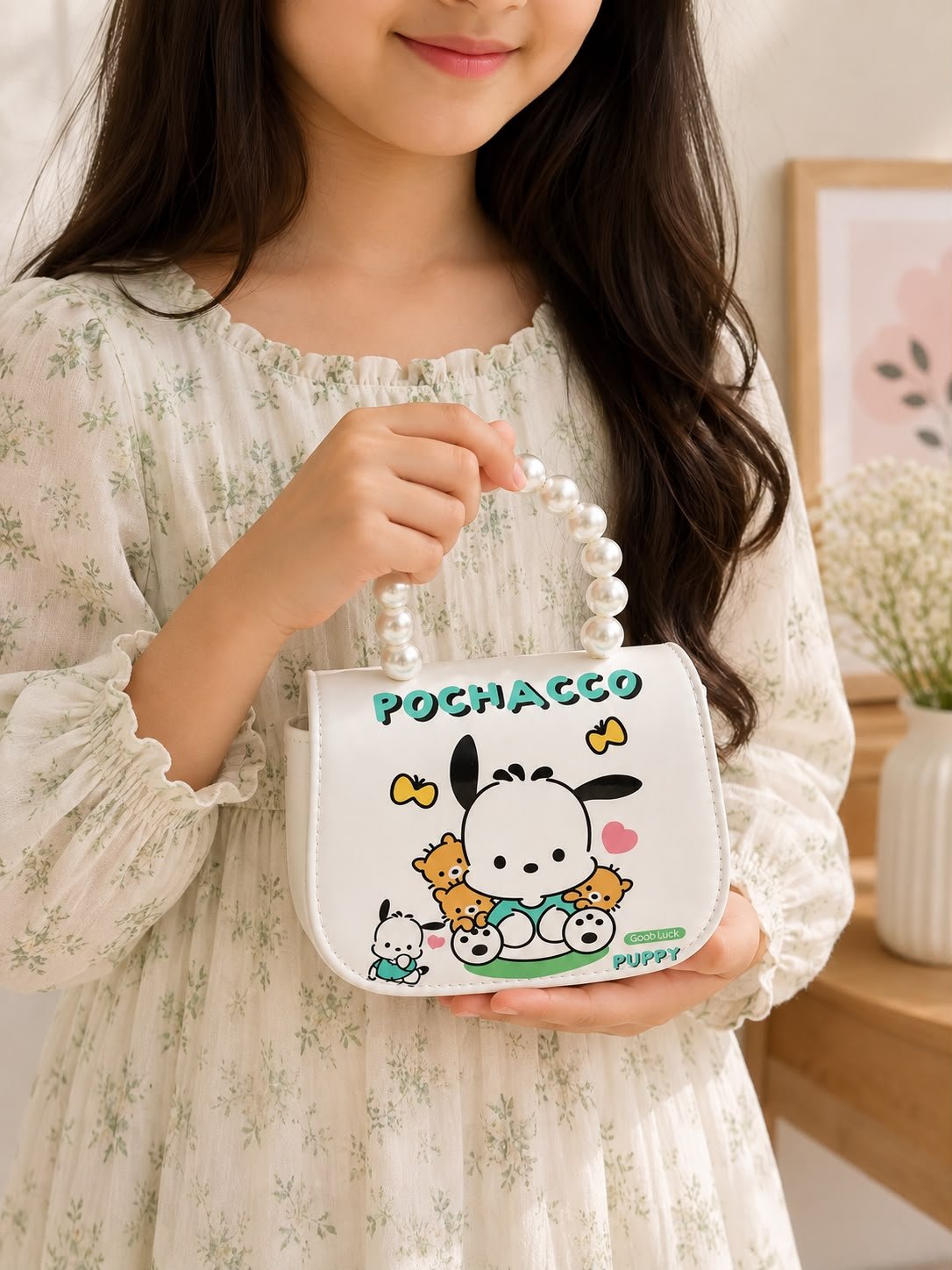 Cute Printed Pearl Handle Mini Handbag for Girls & Kids, Small Fashion Sling Purse with Pearl Handle - Image 16
