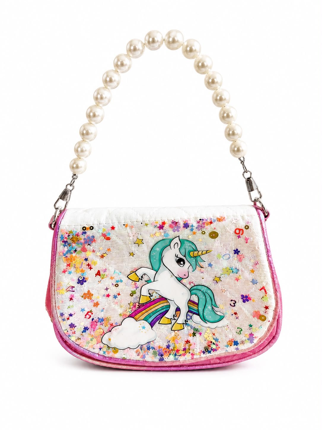 Cute Printed Pearl Handle Mini Handbag for Girls & Kids, Small Fashion Sling Purse with Pearl Handle - Image 20