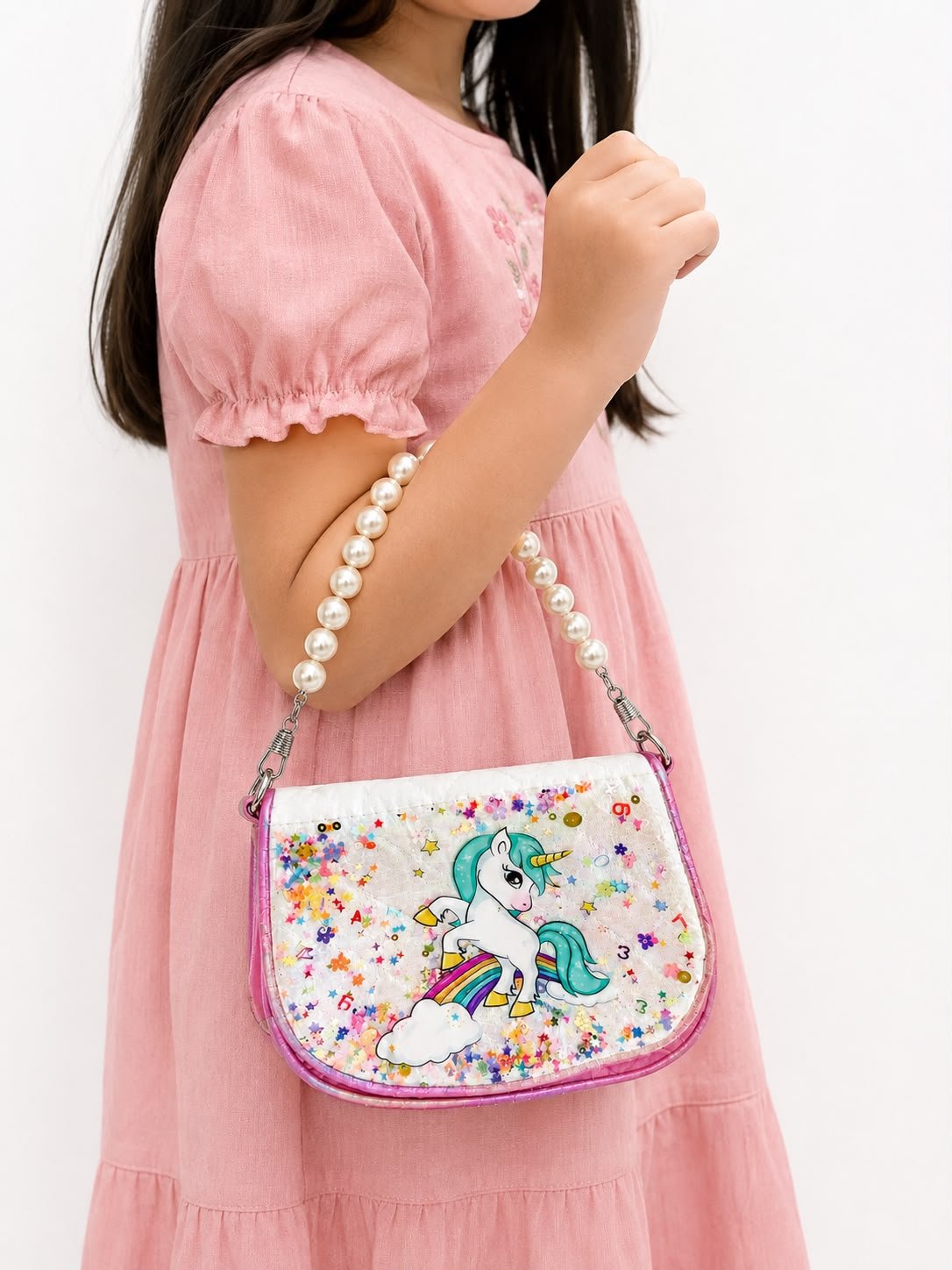 Cute Printed Pearl Handle Mini Handbag for Girls & Kids, Small Fashion Sling Purse with Pearl Handle - Image 23