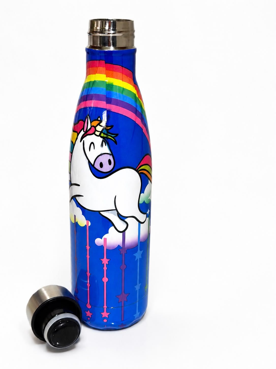 Kids Stainless Steel Vacuum Insulated Water Bottle with Screw Cap, Leakproof Thermal Flask, Unicorn Print, 500 ml