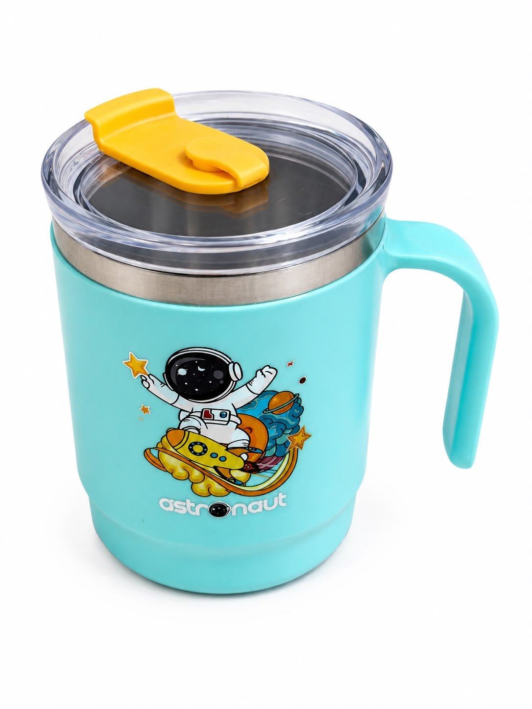 Kids Stainless Steel Insulated Mug with Handle & Lid – Cute Cartoon Printed Travel Cup for Boys & Girls