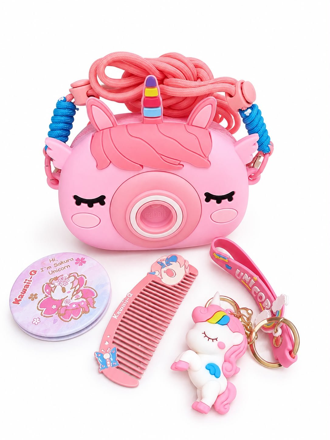 Kids Camera Shape Unicorn Sling Bag for Girls with Hair Comb,Keychain & Mirror included – Cute Cartoon Crossbody Shoulder Bag with Adjustable Rope Strap - Image 4