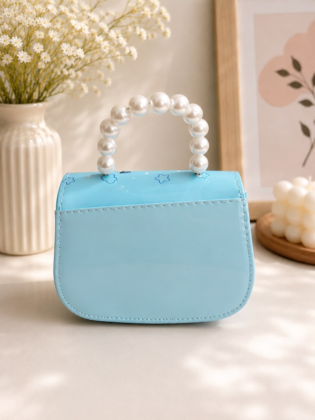 Cute Printed Pearl Handle Mini Handbag for Girls & Kids, Small Fashion Sling Purse with Pearl Handle - Image 6